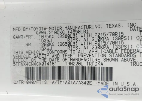 2012 Toyota Tacoma z USA, uszkodzony, nr VIN 5TFNX4CNXCX014161